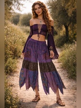 Hippie Forever Handmade Patchwork Handkerchief Pants Women SZ OS Enchanted Fairy